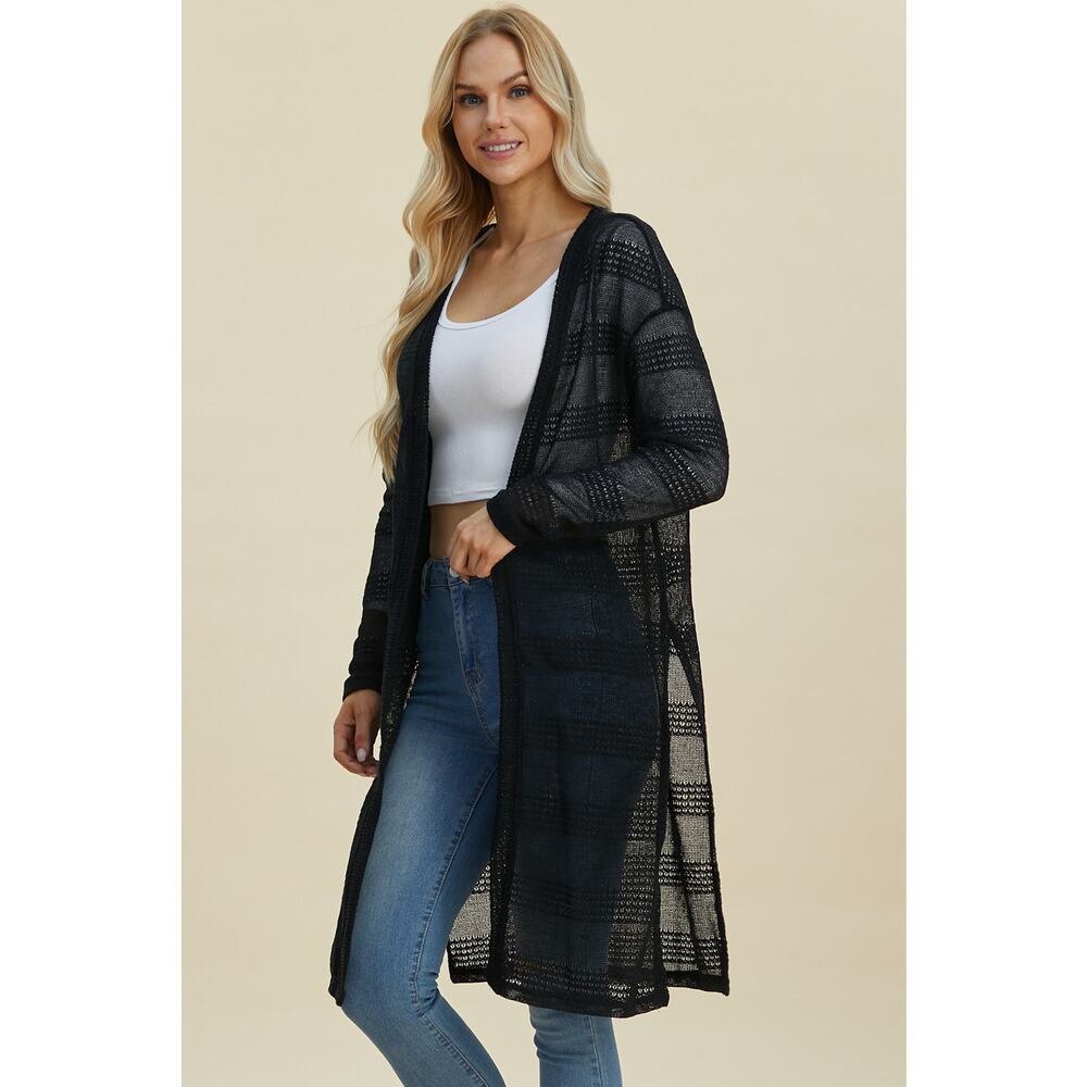 DOUBLE TAKE Plus Black Open Work Lightweight Cardigan Sweater Long Sleeve NEW